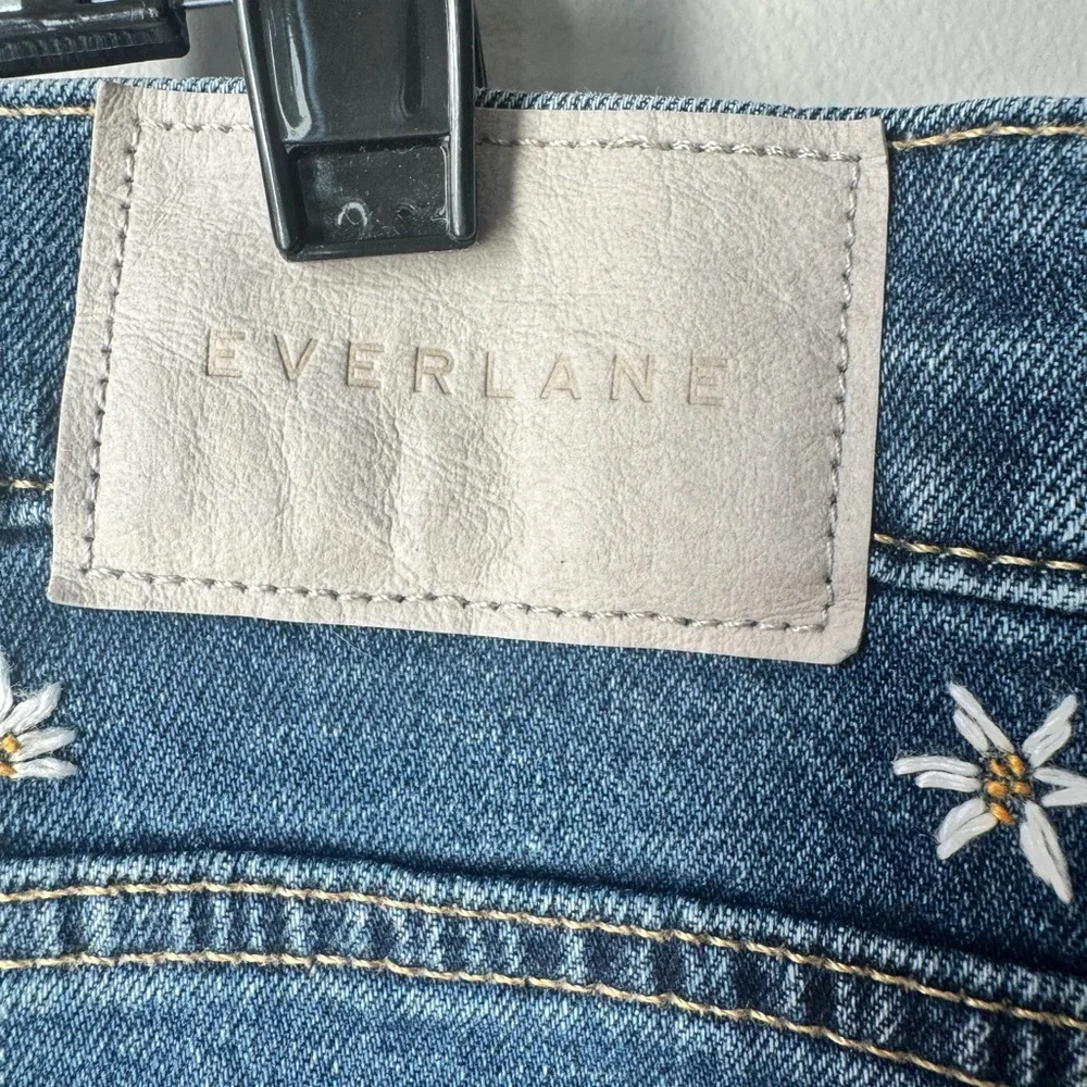 Everlane Way High Daisy Embroidered Denim Skirt Organic Cotton Cottagecore Chic - Picture 6 of 8